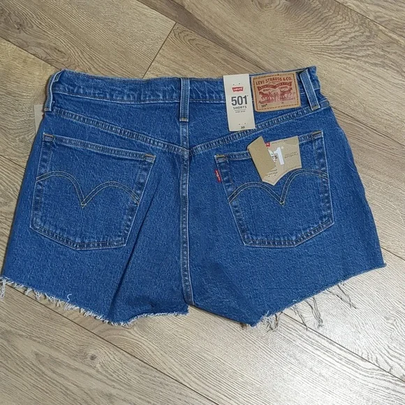 New Levi’s 501 Hand Distressed High Rise Cutoff Denim Shorts Men's size 30 - Picture 3 of 8